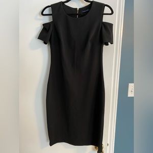 Black cold shoulder cocktail dress